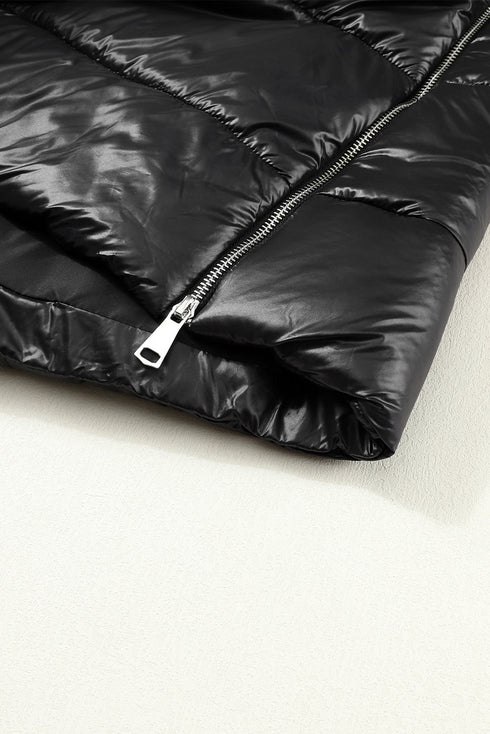 Exclusive Solid Long Quilted Hooded Puffer Vest