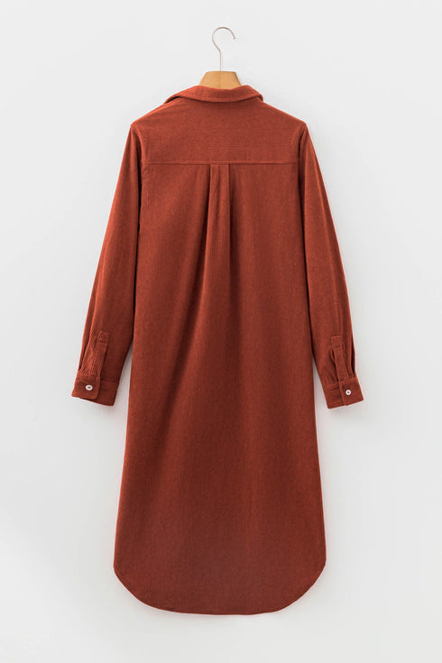 Long Sleeve Button Down Corduroy Midi Dress