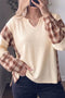 Heritage Plaid Waffle Texture Drop Shoulder V Neck Top