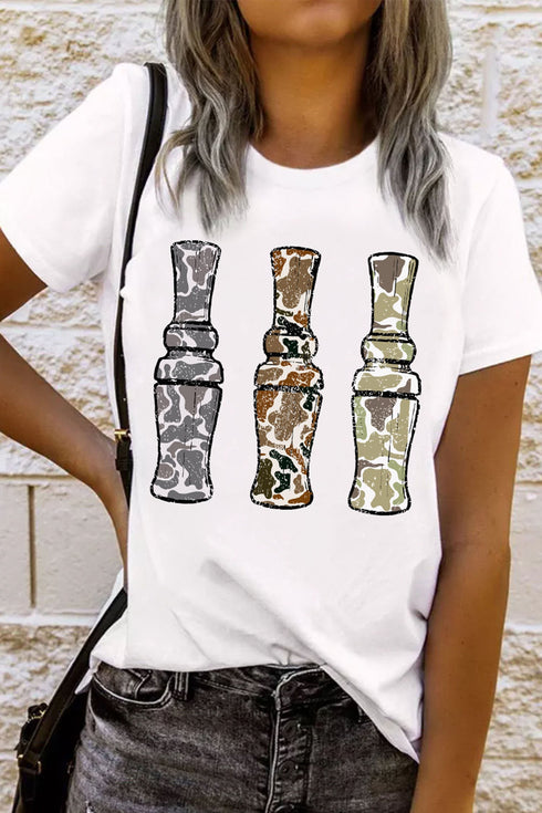Camo Pattern Graphic Round Neck Statement Tee