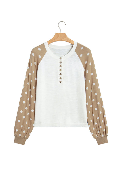 Polka Dot Button V Neck Long Sleeve Sweater