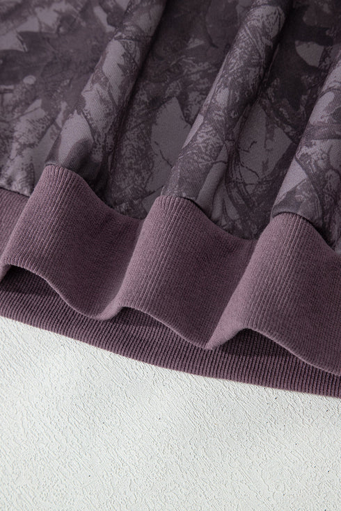 Abstract Woodland Print Baggy Pullover Drawstring Short Sets