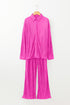 Pleated Long Sleeve Wide Leg Two Piece Loungewear