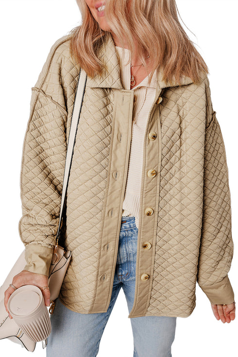 Casual Textured Quilted Puffer Button Front Shacket Jacket