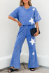 Acid Wash Star Applique Rolled Trim Pants Set