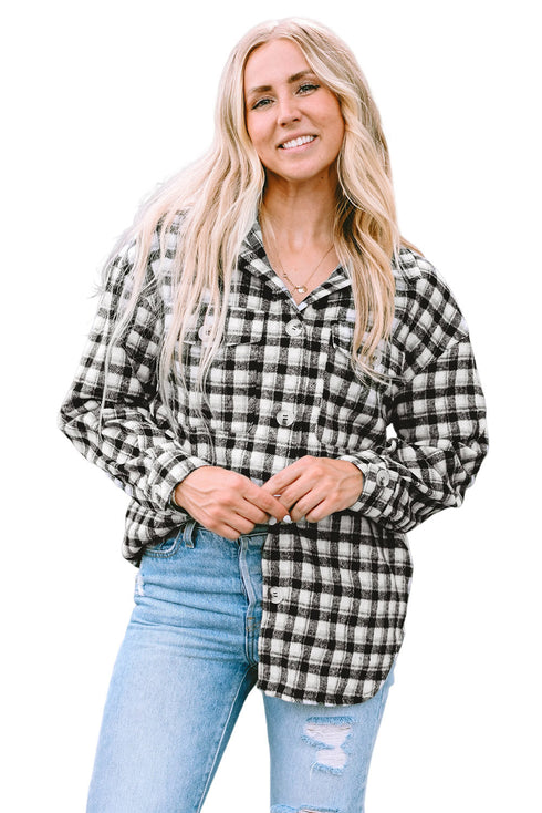 Casual Plaid Print Button Front Tunic Shacket