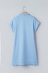 Polo Collar Snap Button Short Sleeve Scalloped Mini Dress