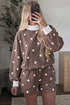 Polka Dot Ribbed Trim Long Sleeve Top Short Set
