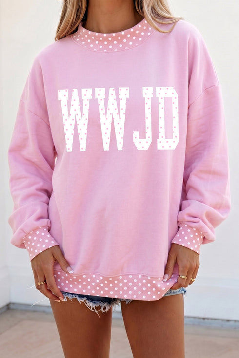 Polka Dot Letter Print Mock Neck Pullover Sweatshirt