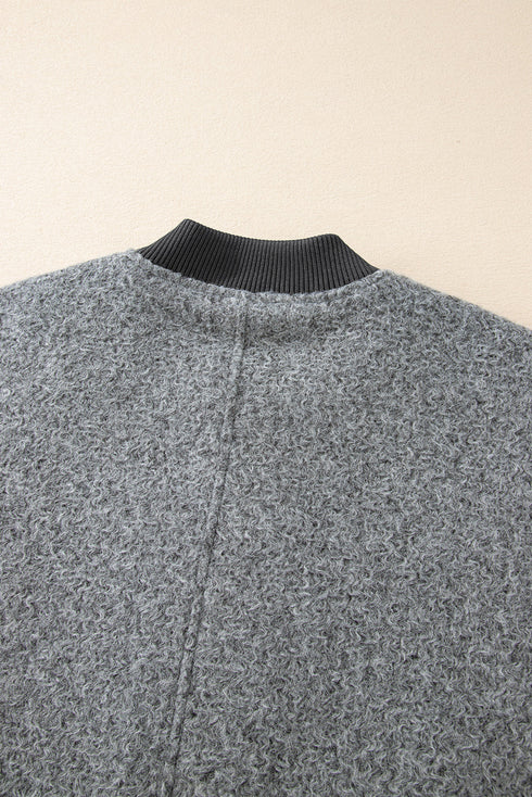 Fuzzy Fleece Zip Up Pocketed Casual Jacket