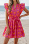 Polka Dot V Neck Ruffled A Line Mini Dress