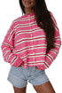 Acrylic Striped Pattern Drop Shoulder Button Cardigan