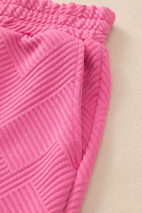 Solid Textured Collared V Neck Wide Leg Pant Sets