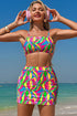 Abstract Pattern Square Neck Skirted Two Piece Swimsuit