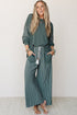 Raw Seam Patchwork Long Sleeve Top Pocket Two Piece Pant Set