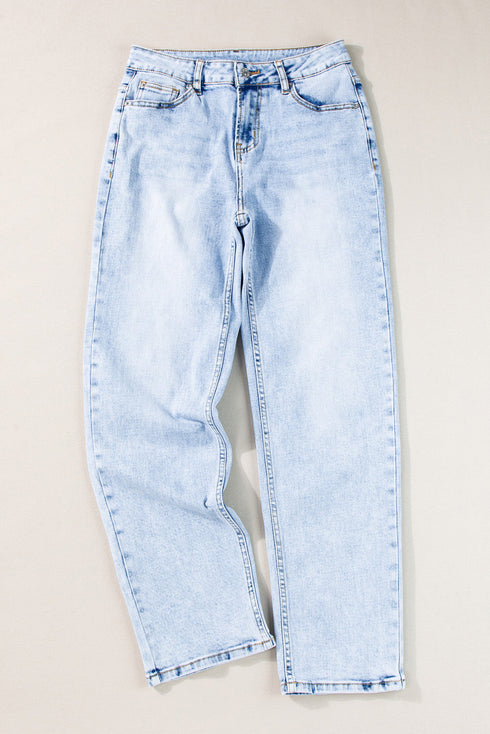 Casual Acid Wash Straight Leg Denim Jeans