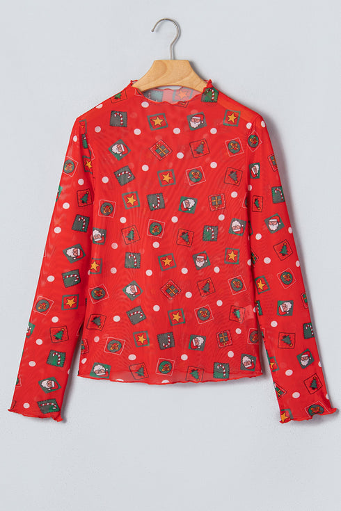 Elements Printed Long Sleeve Sheer Mesh Top