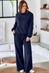 Cowl Neck Drawstring Pullover Wide Leg Athleisure Pant Set