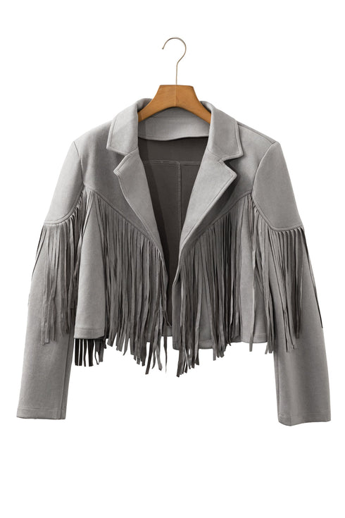 Cropped Faux Suede Western Fringe Tassel Jacket