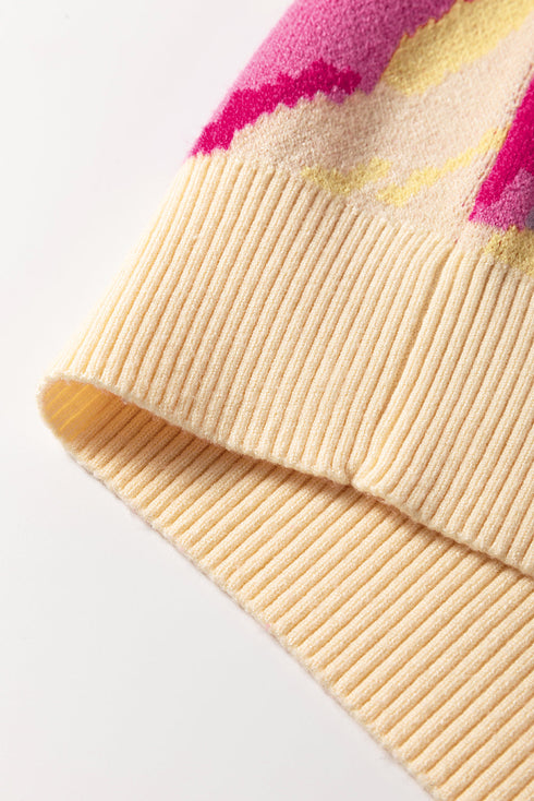 Abstract Print Ribbed Trim Pullover Knit Sweater