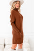 Cozy Mock Neck Ribbed Cuff Pocket Sweater Dress