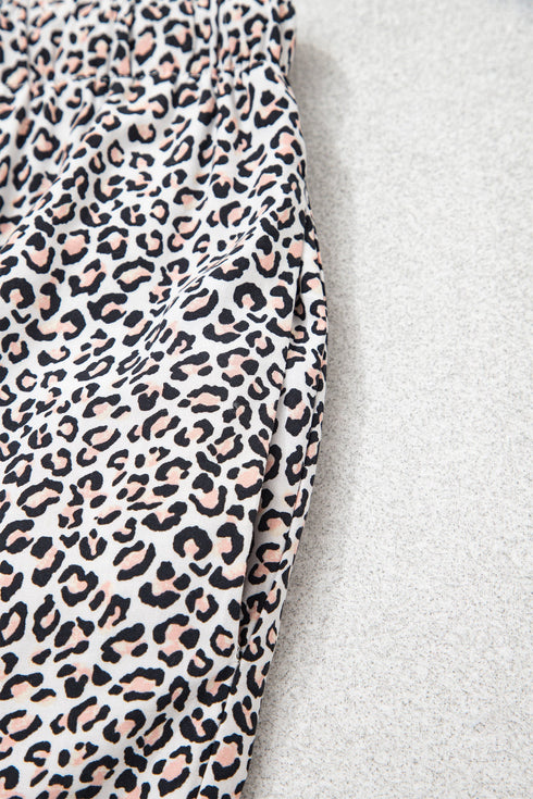 Leopard Print Bow Knot Patchwork Long Sleeve Lounge Set
