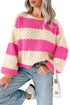 Cotton Striped Pattern Textured Drop Shoulder Sweater