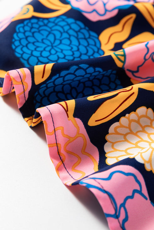 Hydrangea Floral Print Bishop Sleeve V Neck Shift Dress