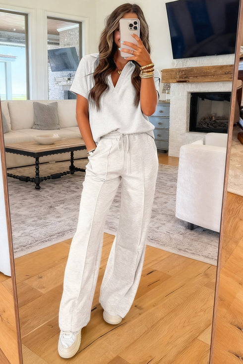 Solid Active Polo Tee Casual Matching Pant Set