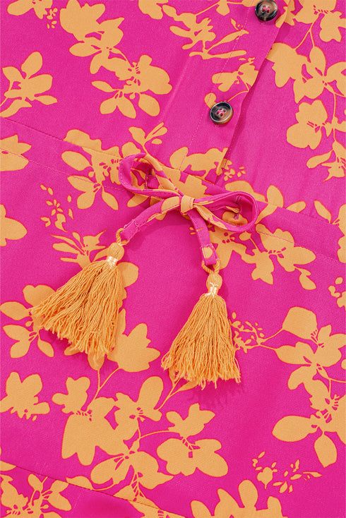 Drawstring Tunic Flowy Short Floral Dresses