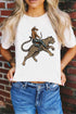 Cowboy Riding Cheetah Graphic Round Neck Tee