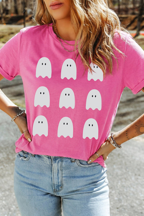Ghost Print Round Neck Graphic T Shirt