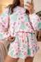 Floral Print Lace Trim Long Sleeve Skirt Dress Set