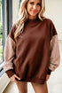 Mock Neck Plaid Pattern Sleeve Loose Tunic Sweatshirt