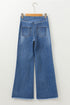 High Waist Button Fly Seamed Raw Hem Wide Leg Jeans