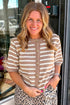 Striped Button Down Short Sleeve Knit Cardigan
