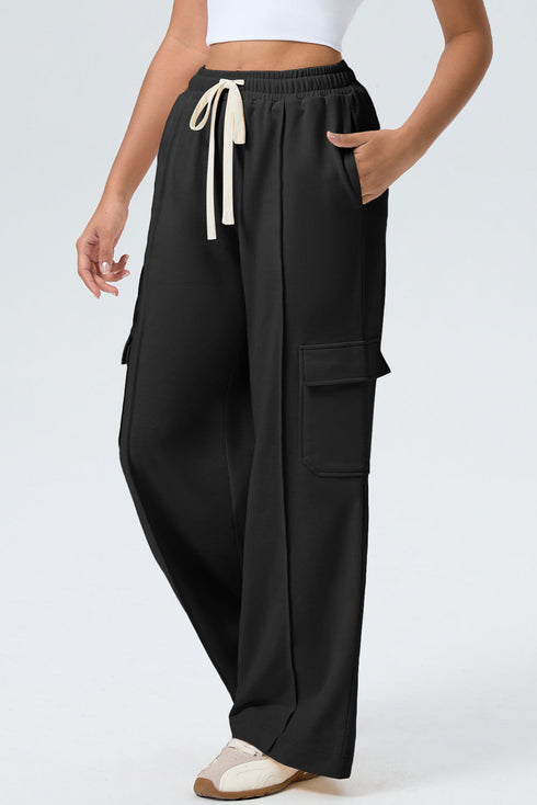 Drawstring Elastic Waist Cargo Patch Pocket Pants