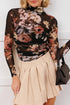 Floral Print Sheer Mesh Long Sleeve High Neck Bodysuit