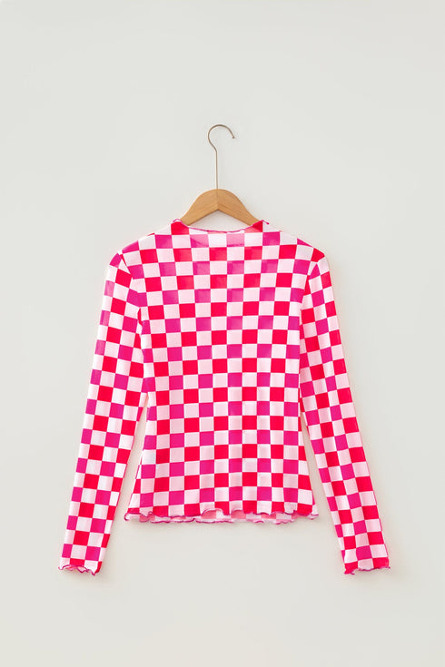 Plaid Checkered Sheer Mesh Long Sleeve Layering Top