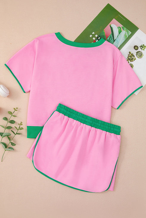 Contrast Trim Drop Shoulder Two Piece Skort Set