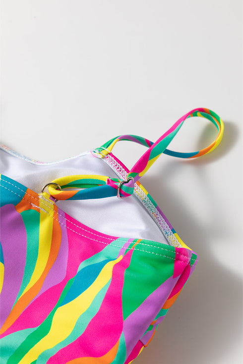 Abstract Pattern Square Neck Skirted Two Piece Swimsuit