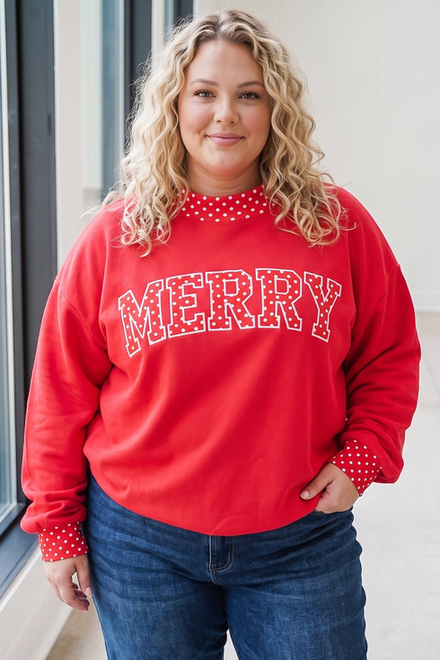 Polka Dot Patchwork Letter Applique Mock Neck Sweatshirt
