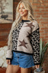 Leopard Star Pattern Round Neck Long Sleeve Sweater