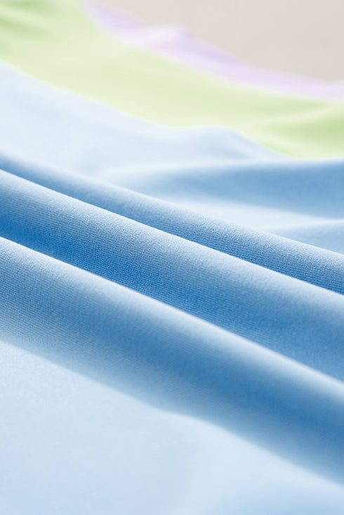 Casual Blocked Pattern Patchwork Cap Sleeve Short Set