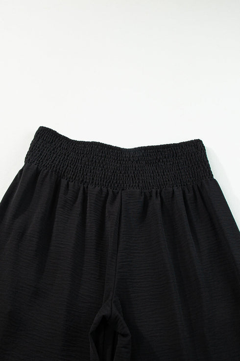 Solid Casual Smocked High Waist Wide Leg Bottoms