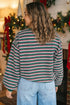 Striped Waffle Knit Round Neck Long Sleeve Sweatshirt