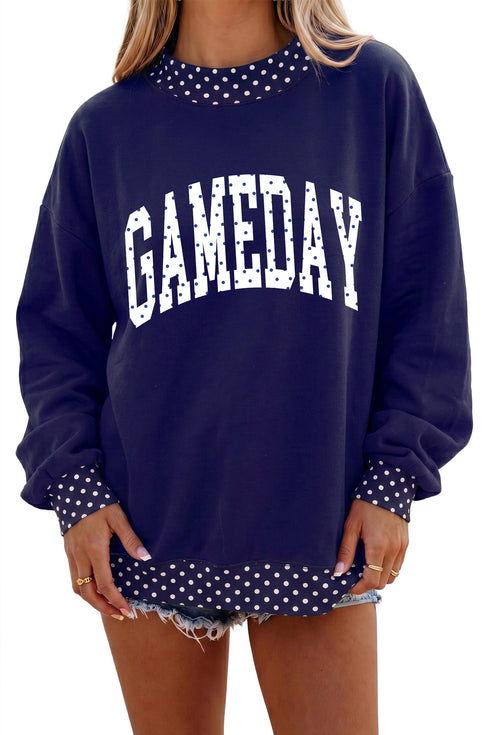 Polka Dot Trim Letter Print Tunic Sweatshirt