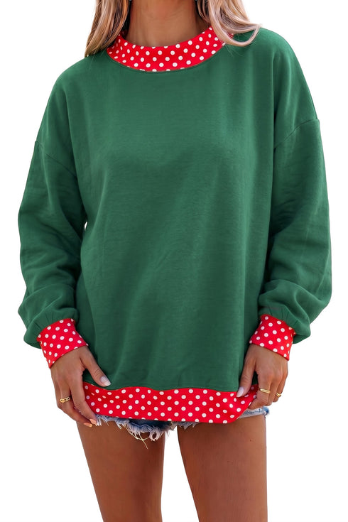 Mock Neck Plaid Pattern Trim Oversized Sweatshirt