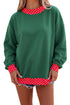 Mock Neck Plaid Pattern Trim Oversized Sweatshirt