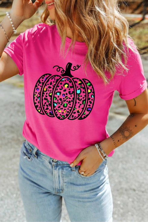 Leopard Print Pumpkin Graphic Pattern Statement Tee
